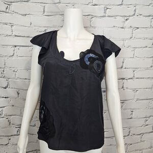 Joseph Black Silk Floral Blouse